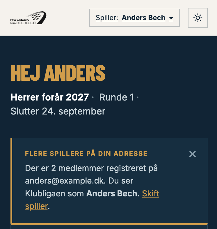 Beskeden på Min side, når din adresse dækker flere spillere